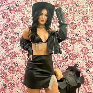 Superdown Trinity Faux Leather Skirt in Black